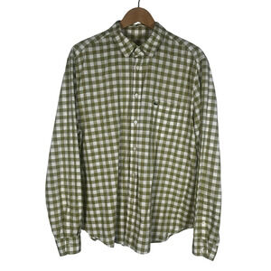 Lacoste Shirt Mens 44 L/XL Green White Gingham Check Long Sleeve Classic Fit